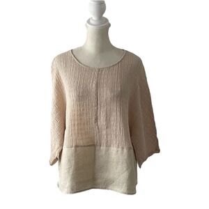 Tahari beige linen top size medium